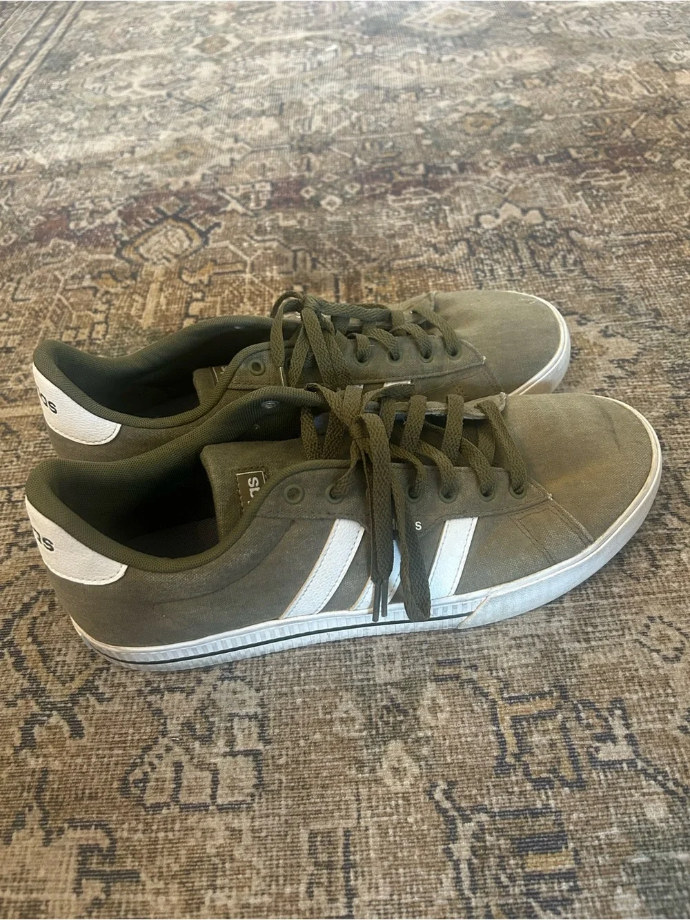 adidas Olive Green Low-Top Sneakers with White Stripes